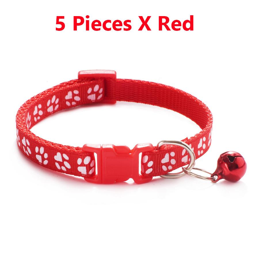1/5Pcs Adjustable Footprint Pet Collar with Bell, Cute Soft Neck Collar for Puppy Small Dog Kitten Cat Daily Wear