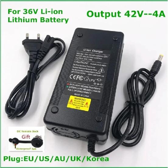 36V E Bike E Scooter Charger Output 42V4A Charger for 10Series 36V 37V Li-ion Battery Charger DC 5.5mm*2.1mm Fast Charging