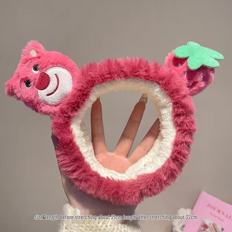 Strawberry Bear Plush Headband: Non-Slip Cute Cartoon Hair Accessory for Girls