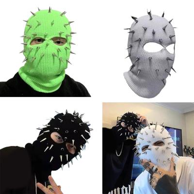 Winter Face Mask Rivet Hat Warm Knitted Balaclava for Men Womens Windproof Face Cover for Outdoor Party