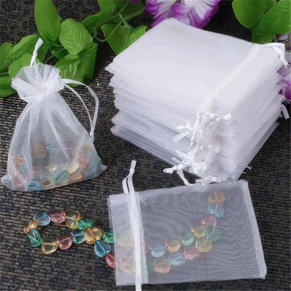 100PCS Organza Bags Random Mesh Organza Jewelry Bags Drawstring, Small Drawstring Favor Pouches Christmas Candy Wedding Birthday