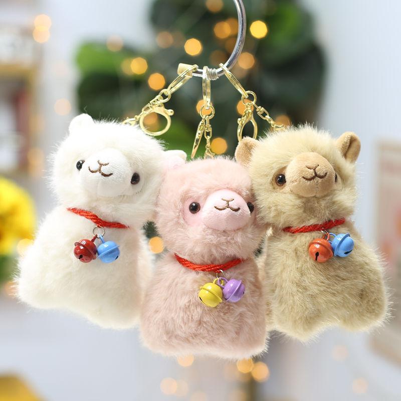 Fluffy Plush Alpaca Keychain with Vibrant Colorful Bells Cute Charm for Backpack Car Key Pendant