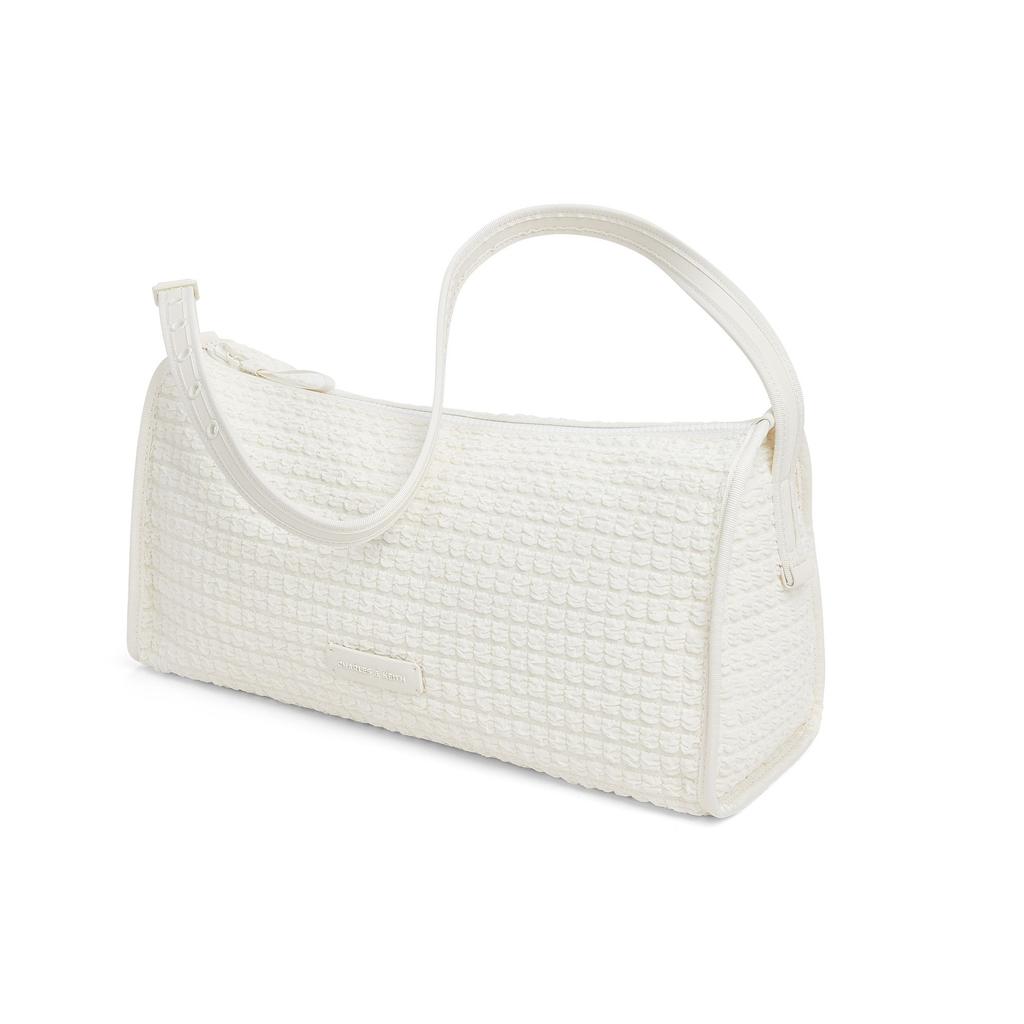 Charles & Keith Mesh Casual Fabric Shoulder Crossbody Tote Bag Large Women bags Frosted-White Jet-Black CK2-20151489