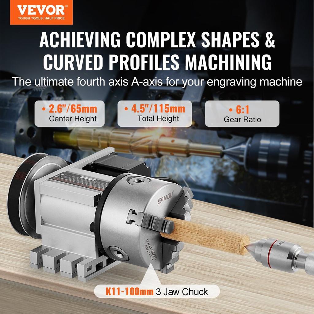 Indexing Dividing Head K11-100mm 3-Jaw Chuck Tailstock for CNC Milling