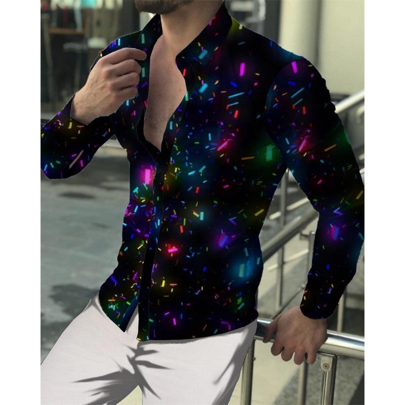 Men's Luxury Social Men's Shirts Lapel Button Shirts Casual Plaid Print Long Sleeve Tops Mens Club Prom Cardigan Tops
