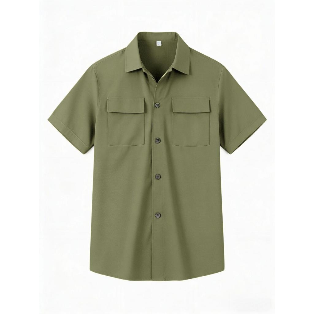 Camicia Estiva alla Moda da Uomo con Doppia Tasca - Camicia Casual Sportiva da Uomo con Bottoni a Maniche Corte