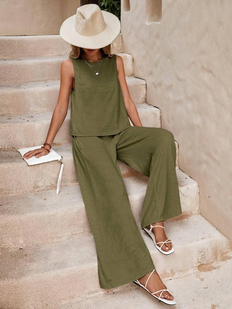 2025 Summer Women's Trendy Cotton Two-Piece Set: Versatile Loose Pullover with Round Neck - European & American Style