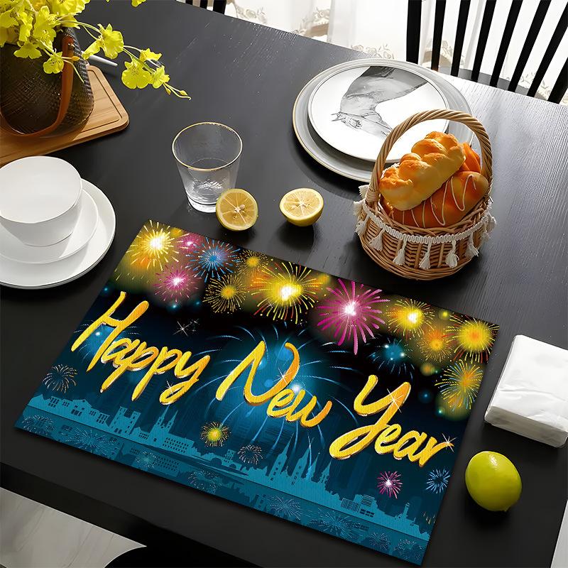 

Счастливого Нового года Подставки под тарелки с рисунком елки Подставки под стол Термостойкие льняные подставки под тарелки для обеденного и кухонного декора для праздничных трапез, посиделок, застолья 30*40CM