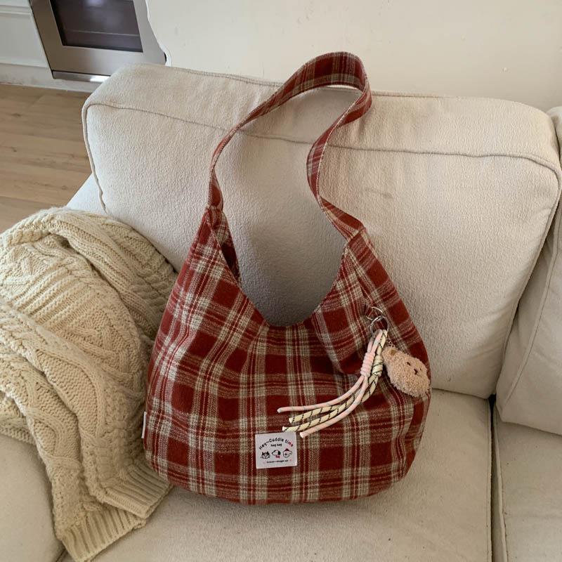 

Lightweight Retro Plaid Tote Bag - Versatile, Large Capacity for Class, Shopping, or Commute Standard Size червоний