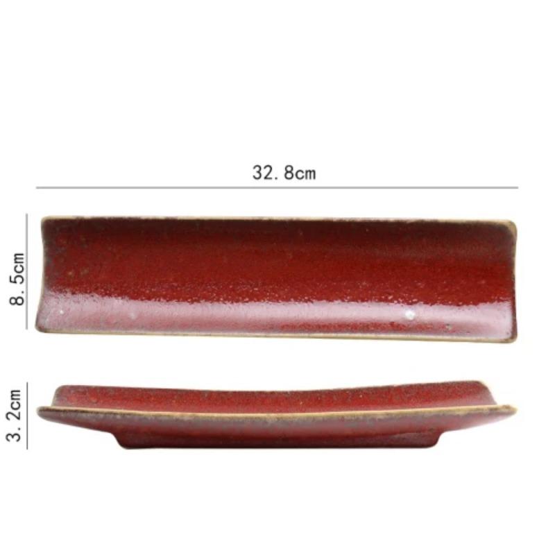 Ceramic Kiln Sushi Plate Flat Cake Dessert Plate Japanese Sashimi Long Plate Cold Dish Flat Plate