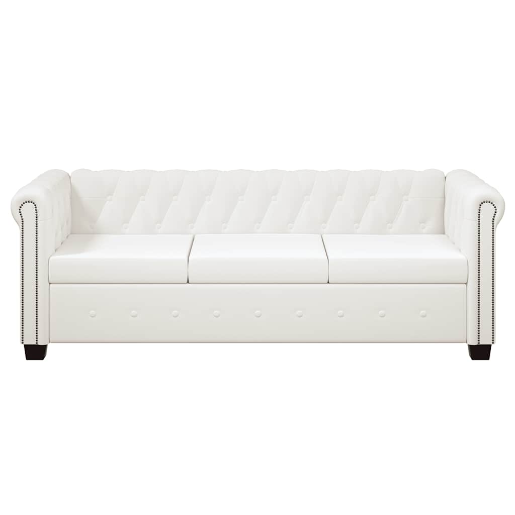 Chesterfield Sofa Set 2 Seater and 3 Seater In White Faux Leather