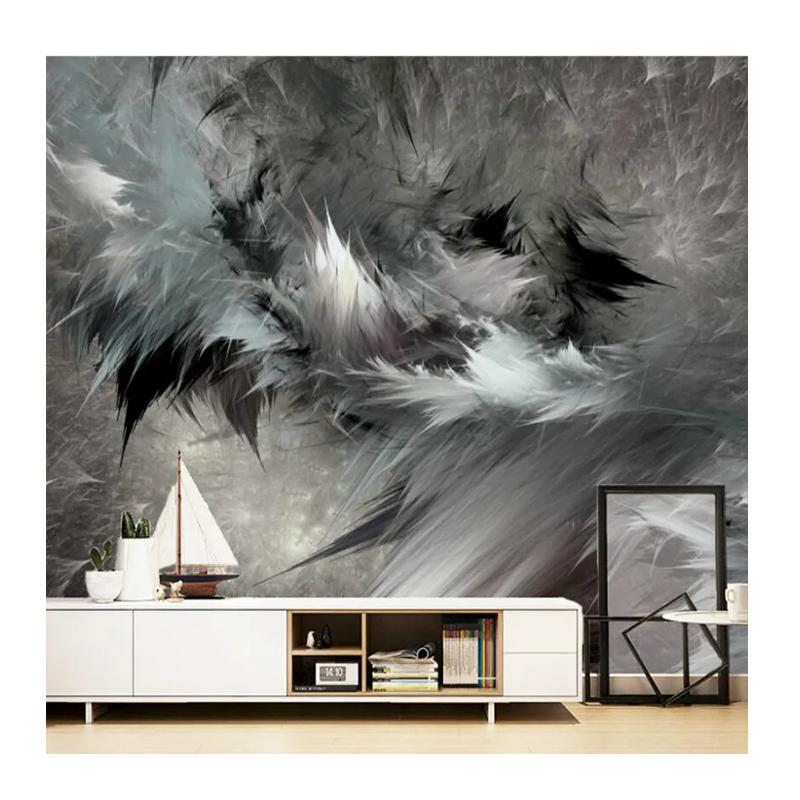 Custom Made Wallpaper Home Improvement Decor 3d Wallpaper For Walls Abstract Art Black And White Feather Mural For Living Room