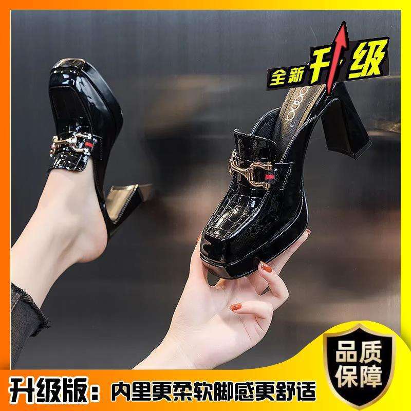 Designer~ 9cm bag head slippers women's outer wear single shoes spring fashion high heels versatile small leather shoes women