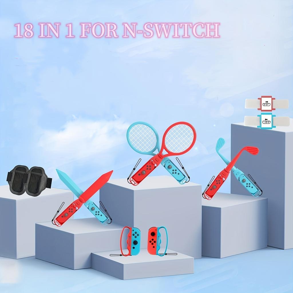 Switch Sports Set Sportivo Somatosensoriale 18 in 1, Racchette, Cinghie da Polso, Cinghie per Gambe, Impugnatura, Mazza da Golf, Set Sportivo Spada Laser Accessori