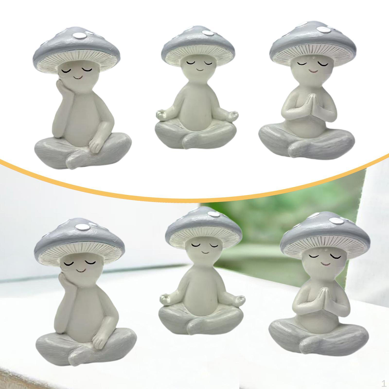 3Pcs Meditation Mushroom Statues Decorative Figurines Cute Modern Desktop Ornaments for Shelf