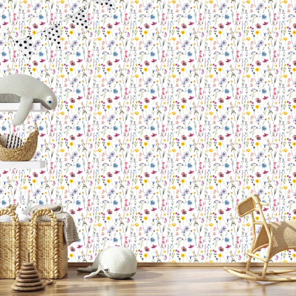 Wild Flowers White Wallpaper for Living Room and Bedroom 50x1000