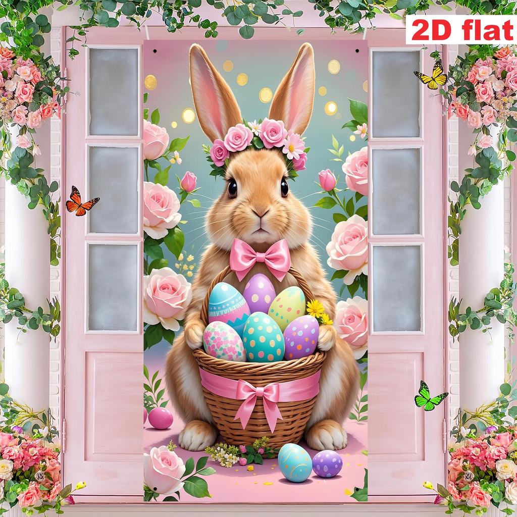 Easter Egg Rabbit & Sheep Party Decoration Banner for Indoor/Outdoor Porch & Wall