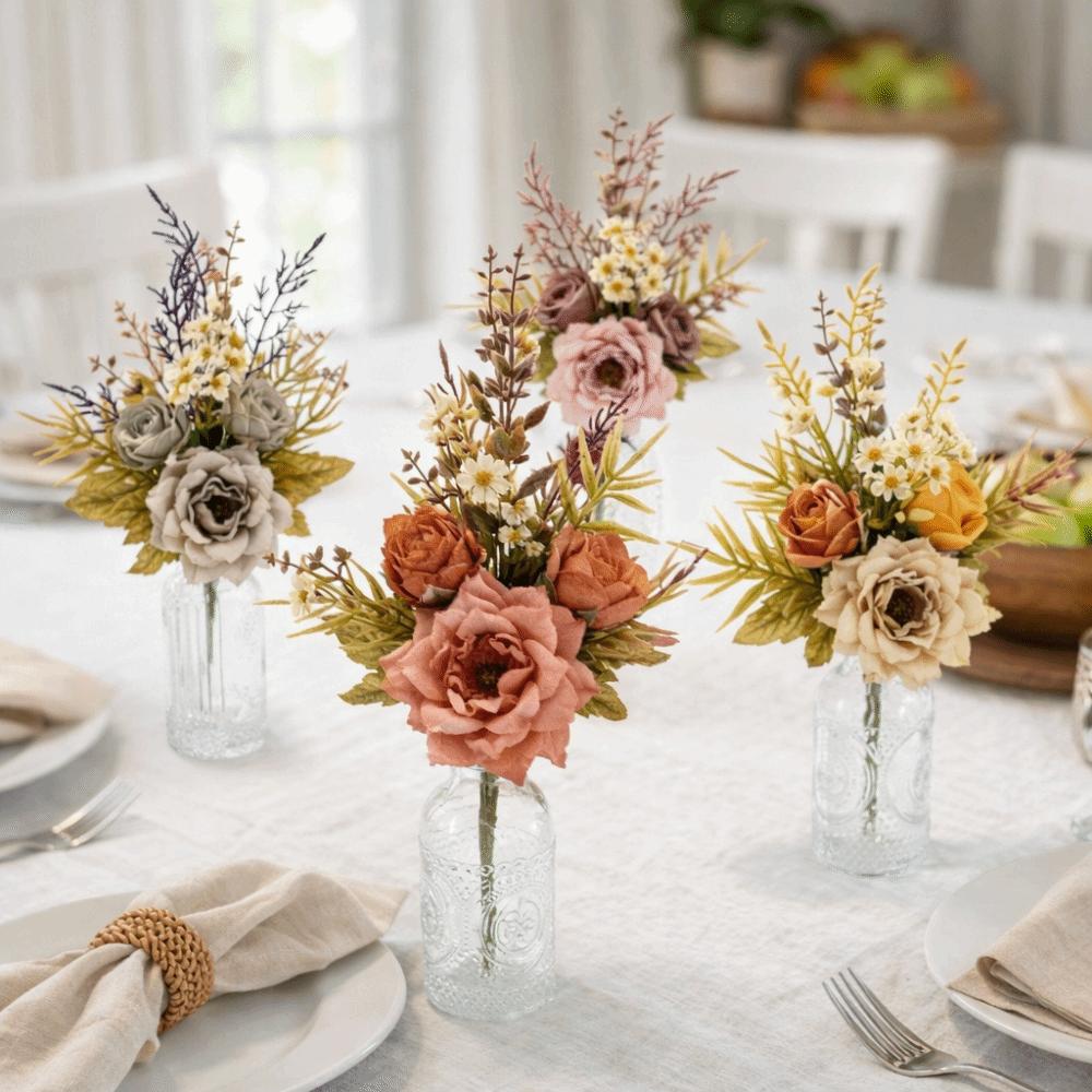 Real Touch Fake Floral Bouquet Lifelike Simulation Rose Flower Rose Reed Hybrid Home Decoration