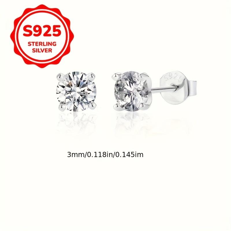 

Серьги-пусеты из стерлингового серебра 925 пробы с круглым белым кристаллом в оправе с четырьмя лапками для женщин, простые свадебные украшения для помолвки, подарки 3mm белый