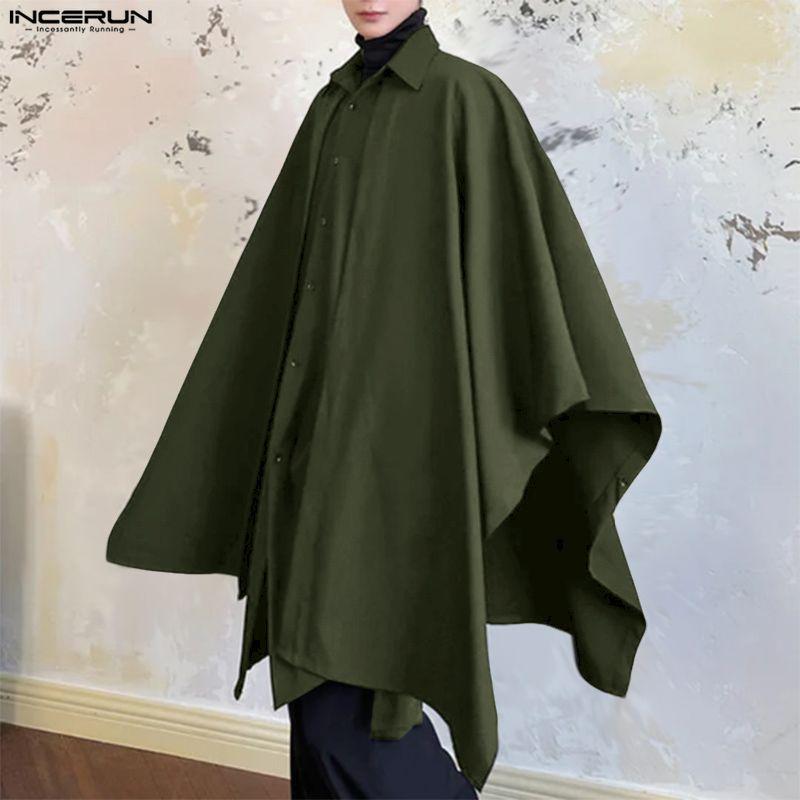 INCERUN Men Spring Long Sleeve Buttons Up Layers Irregular Shirts Cloak Tops