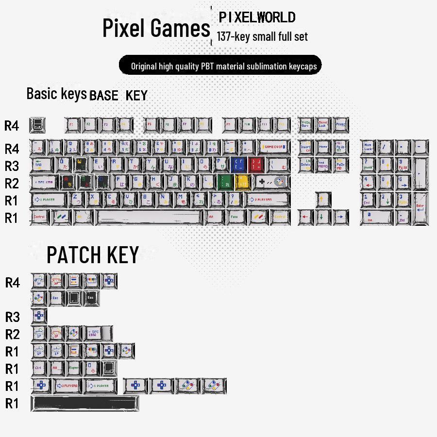 Classic Comic Style 136-Key Mixed Light Keycaps - Original Height for Mechanical Keyboards