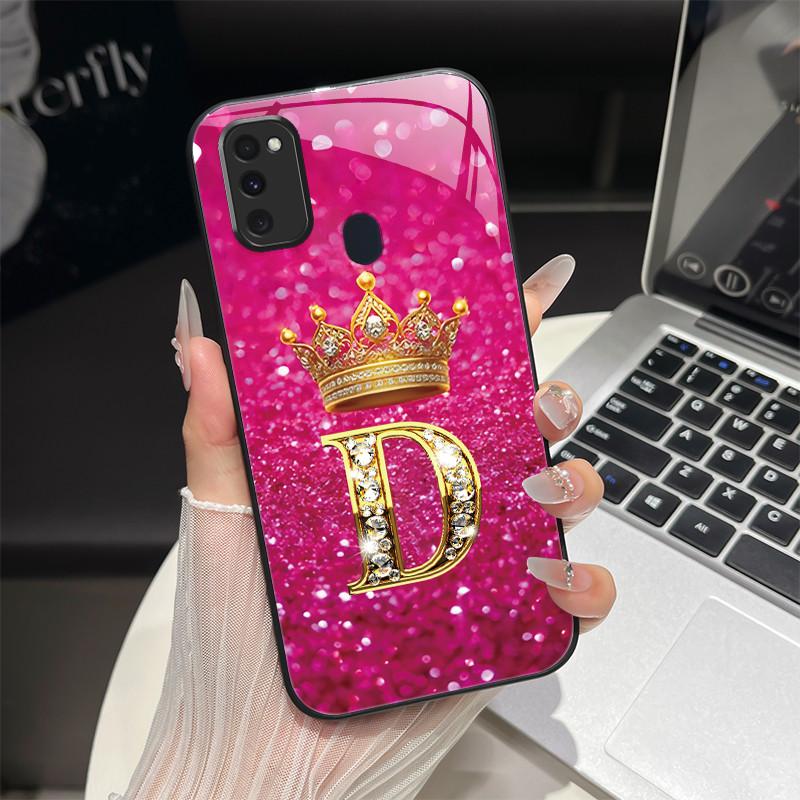Für Samsung M21 M31 M21S M31S Hülle Modische Buchstaben Hartes Gehärtetes Glas Rückseitenabdeckungen Für Samsung Galaxy M30s M 31 M 21 Handyhülle