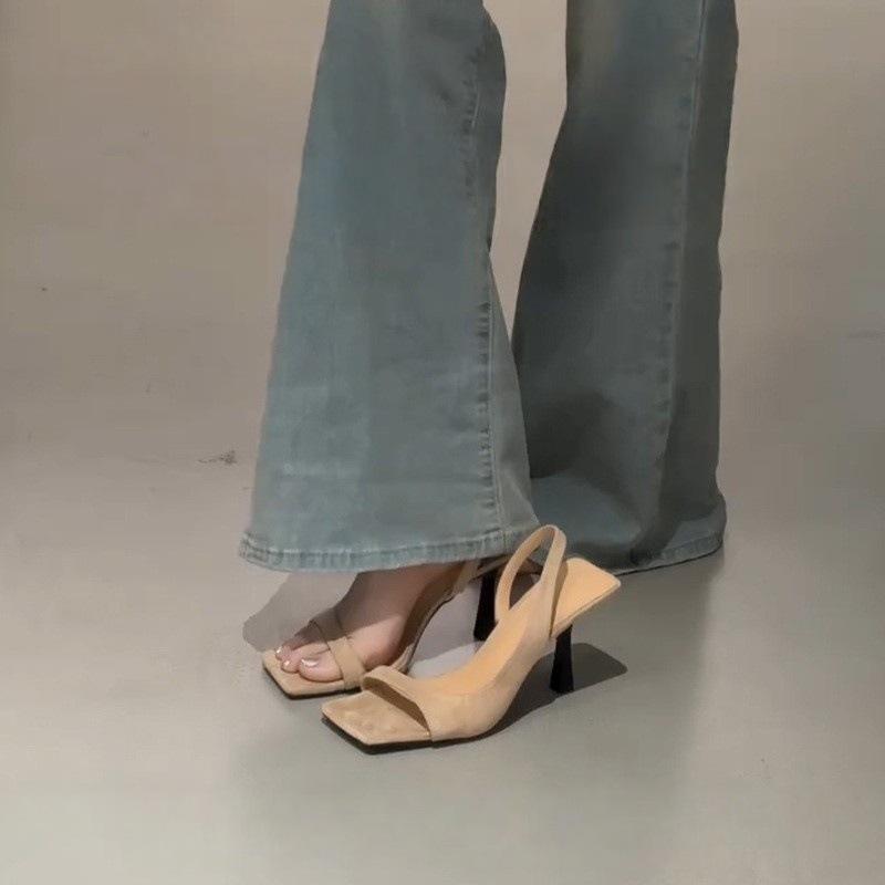 French Temperament Open-toed Sandals Women's Head Simple Word with Skirt Stiletto Empty High Heels