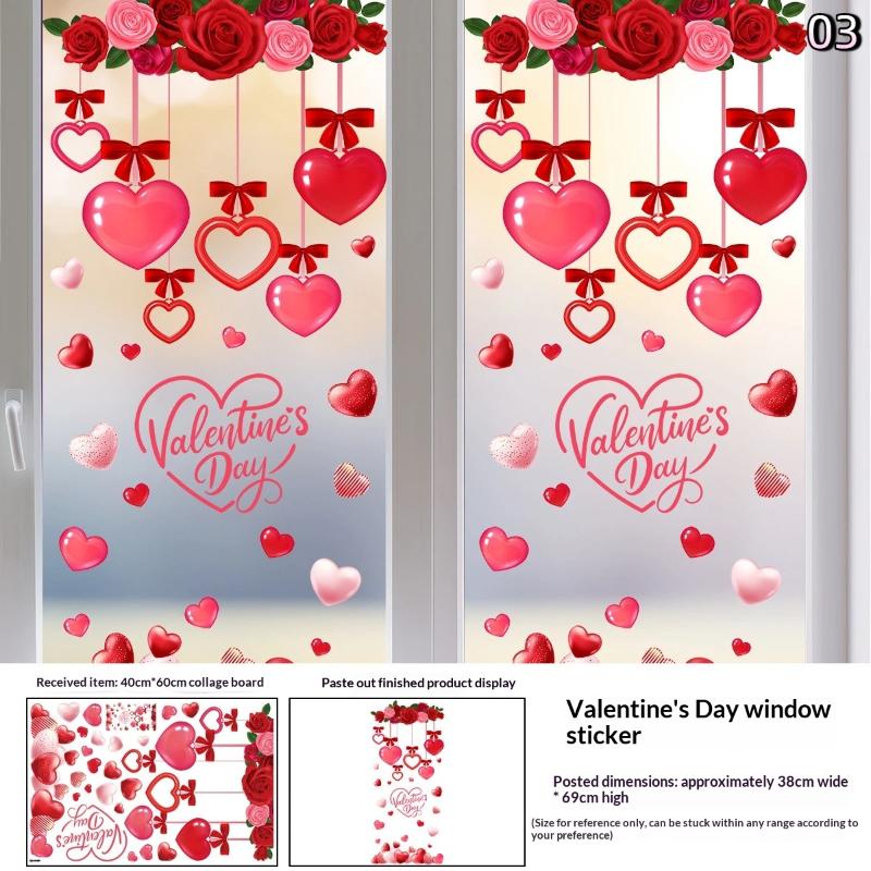 

3D Heart Love Glass Window Stickers Valentine S Day Store Scene Decoration Showcase Background Static Wall Stickers