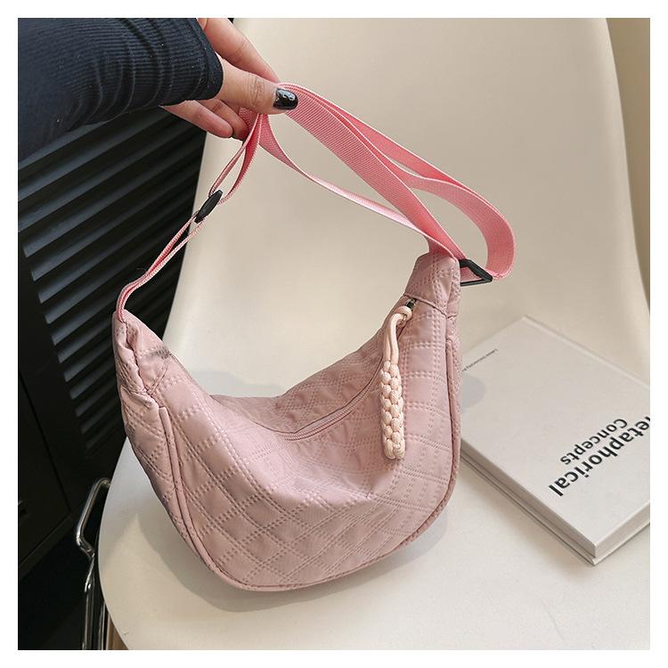 Women's New Shoulder Crossbody Dumpling Bag Large Capacity Tote Bag Solid Color Casual Versatile Nylon Fabric Bag Trendy
