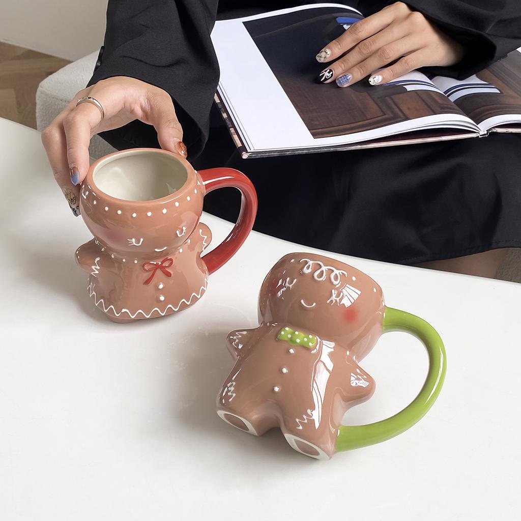 1Pc320Ml Original Design Cute Gingerbread Man Ceramic Mug, Cute Cartoon Style Coffee Cup Milk Cup, Suitable for Home Decoration