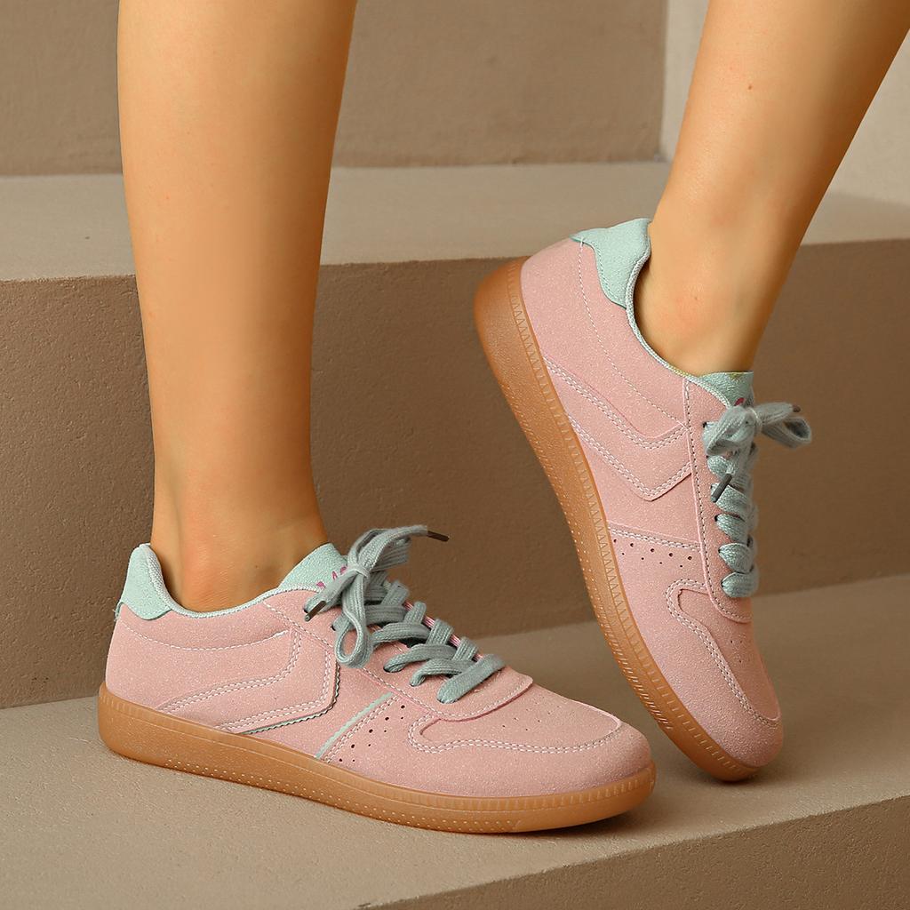 Fashion Mix Color Women's Autumn Sneakers Fashion Splicing Flat Heel Vulcanized Shoes Female Lace-Up Non-Slip Pu Leather Casual Shoes