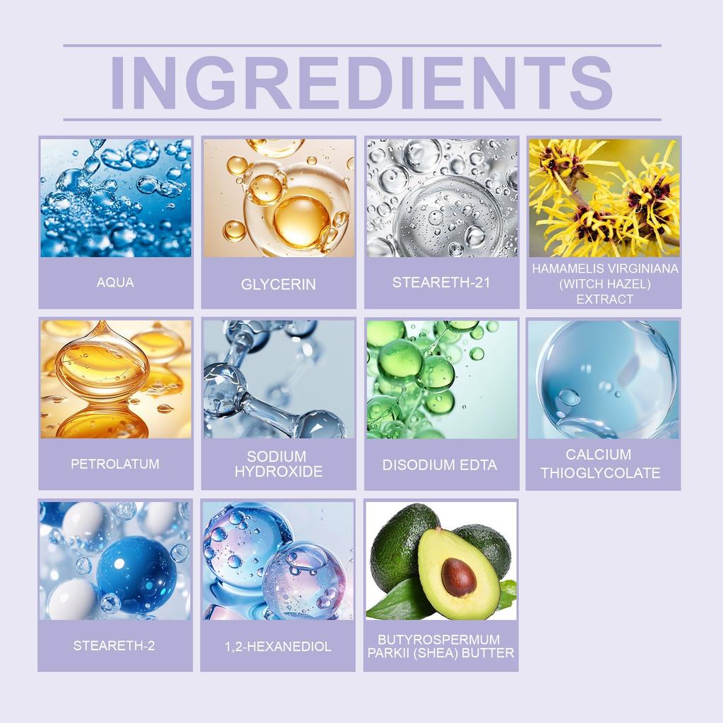 Diese sanfte Gesichtshaarentfernungscreme ist schnell und nicht reizend.. Es eine Haarentfernungscreme für glatte Haut