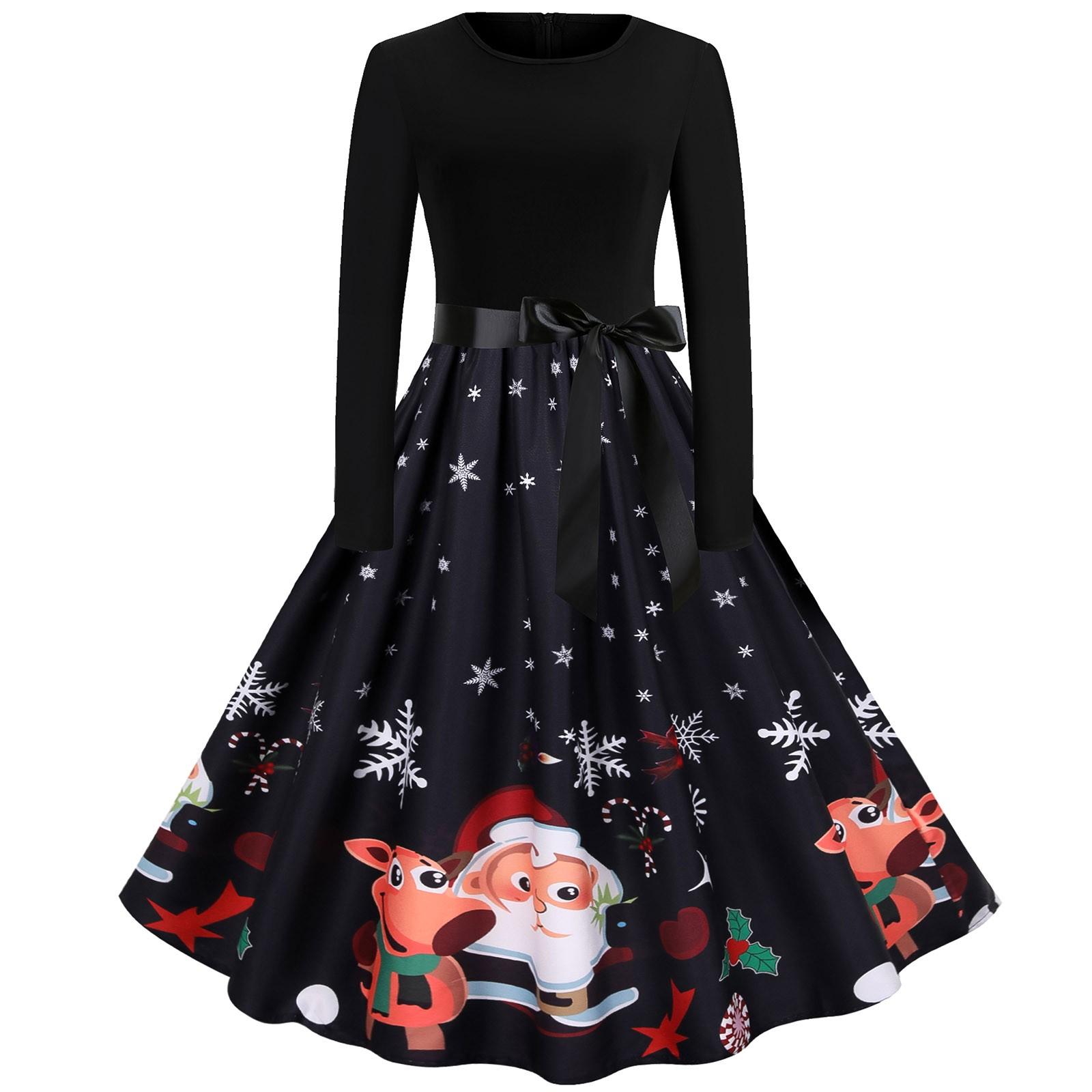 

Женское повседневное платье макси с рождественским принтом оленя в стиле пэчворк с круглым вырезом и длинными рукавами XL красный