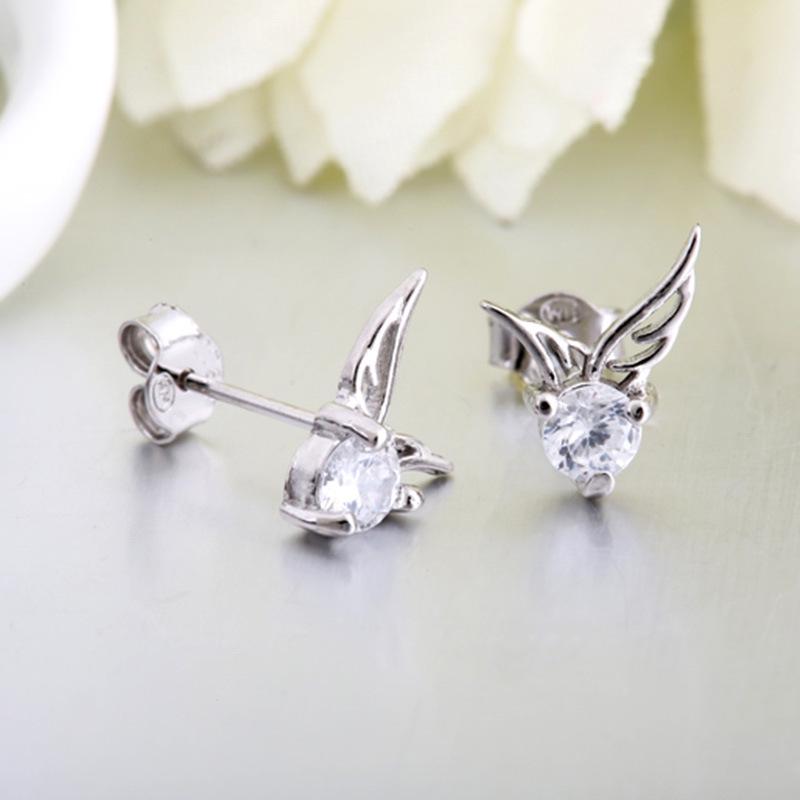Valentine's Day Zircon Wing Studs: Hypoallergenic Korean-Style Earrings for Women