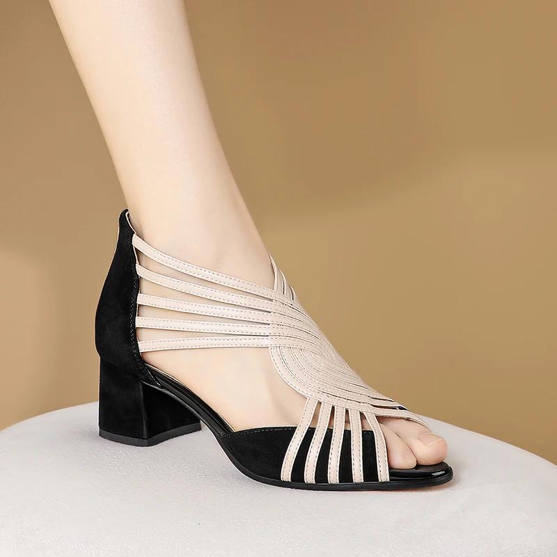 Ladies Shoes 2025 Brand Peep Toe Women's Sandals Back Zipper Office and Career Summer Crystal Best Seller Heeled Sandals