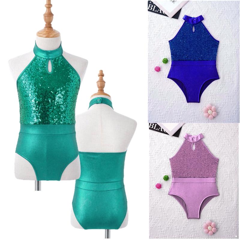 Kid Sleeveless Shiny Sequins Backless Professional Ballet Gymnastics Leotards Girls' Dancewear Child Dance Jumpsuit