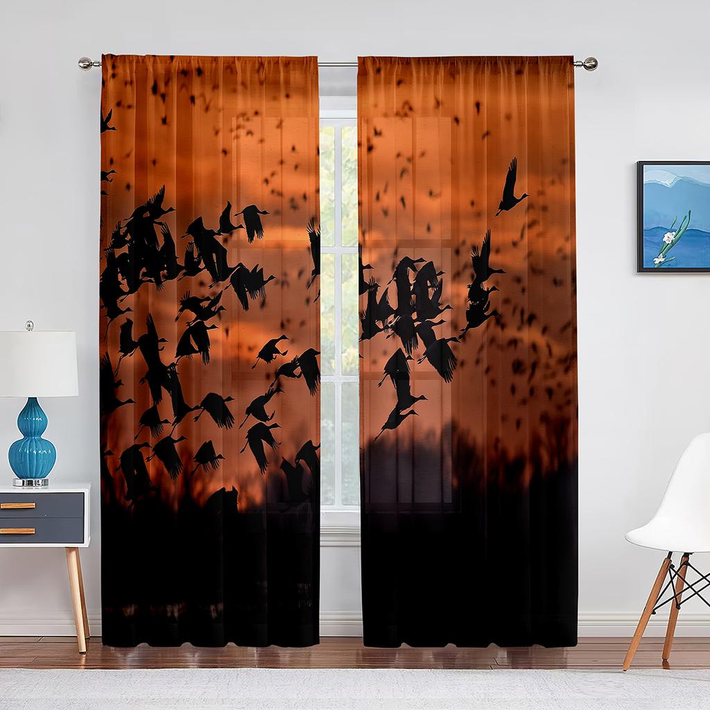 Vögel Fliegende Tiere Sonnenuntergang Himmel Transparente Vorhänge für Wohnzimmer Chiffon Voile Vorhang Schlafzimmer Küche Tüllvorhang Fenstervorhänge