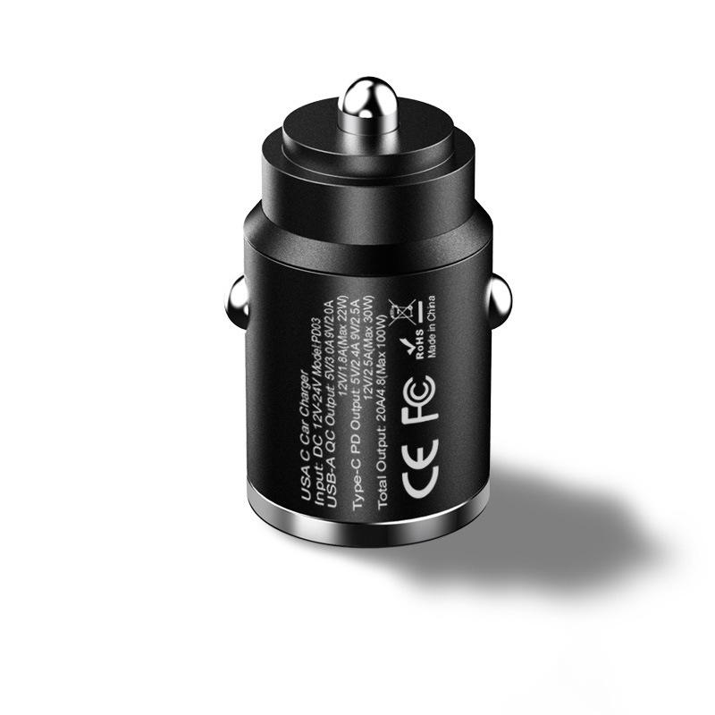 Mini Alloy Type-C Car Charger with Hidden Pull Ring for Super Fast Charging