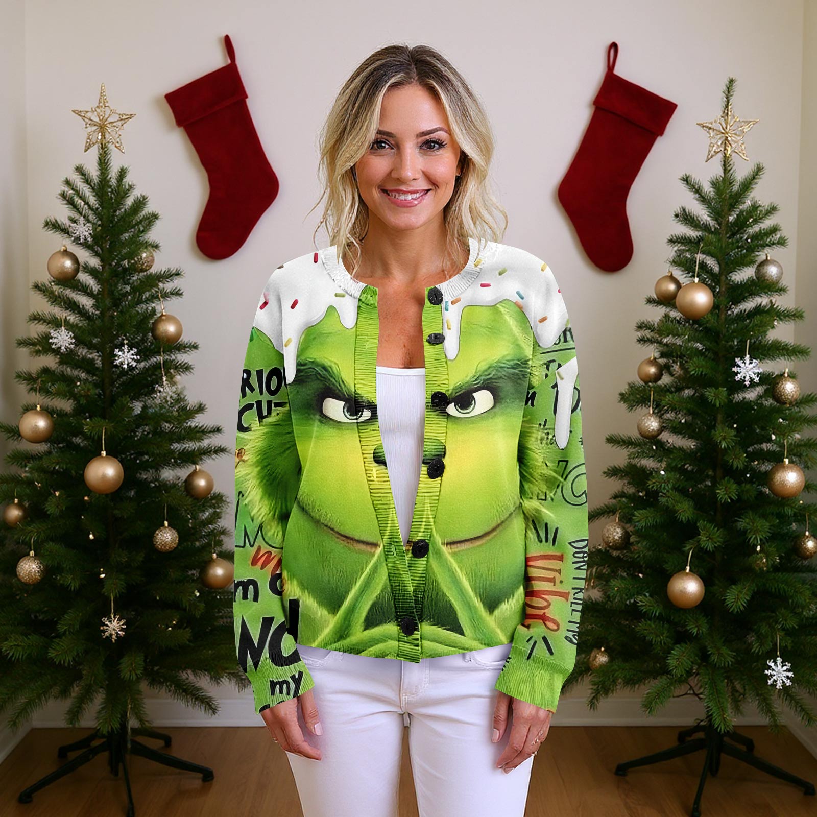 

Женский рождественский свитер Милый забавный рождественский свитер Осень и зима Свитер с длинным рукавом вязаный S