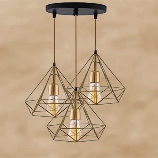 Triple Gold Diamond Design Metal Cluster Thali Chandelier Pendant Light Hanging Light