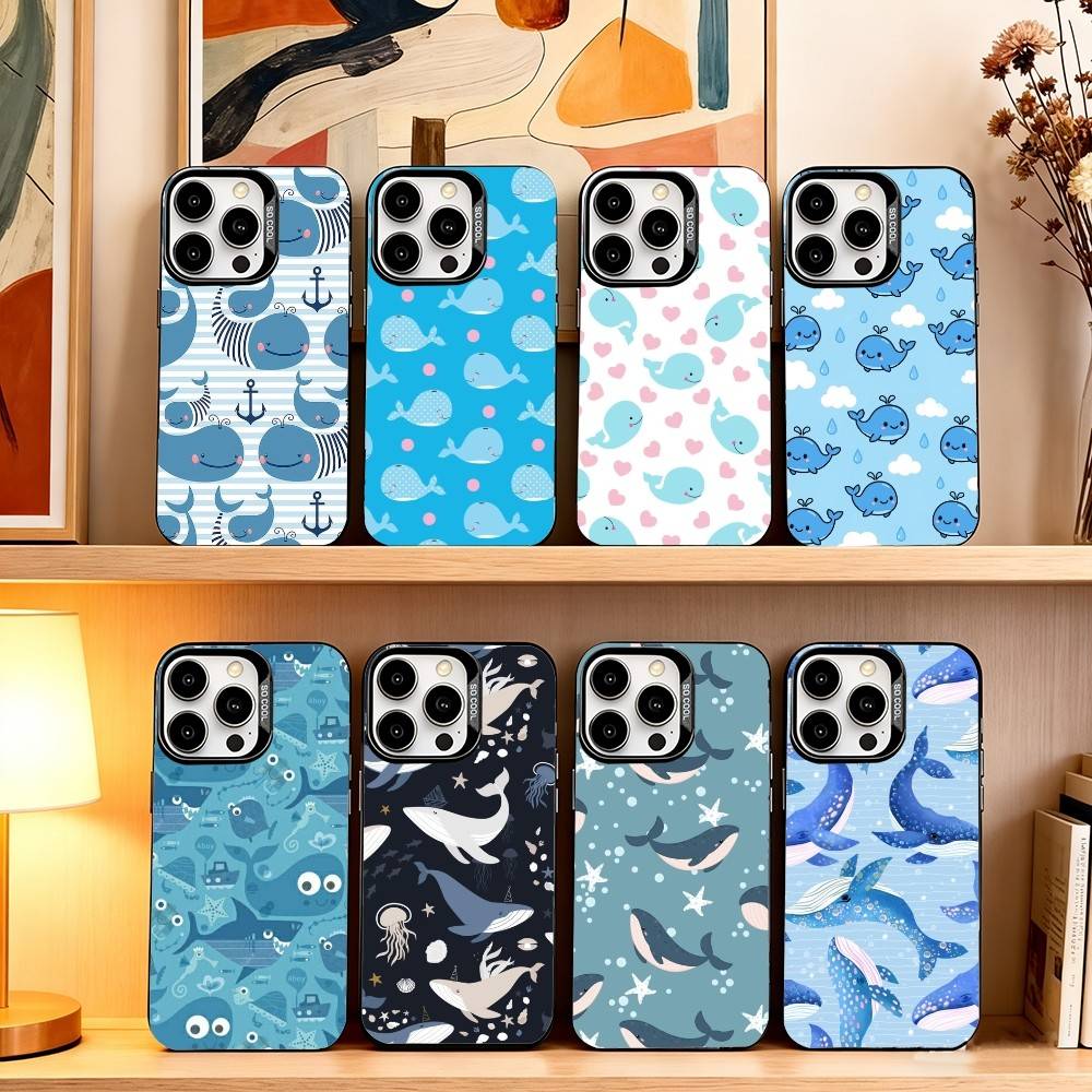 Whale P-Pattern Phone Case For iPhone 17,16,15,14,13,12,11 Plus,Pro Max,XS,Colorful Silver Phone case Funda Cover