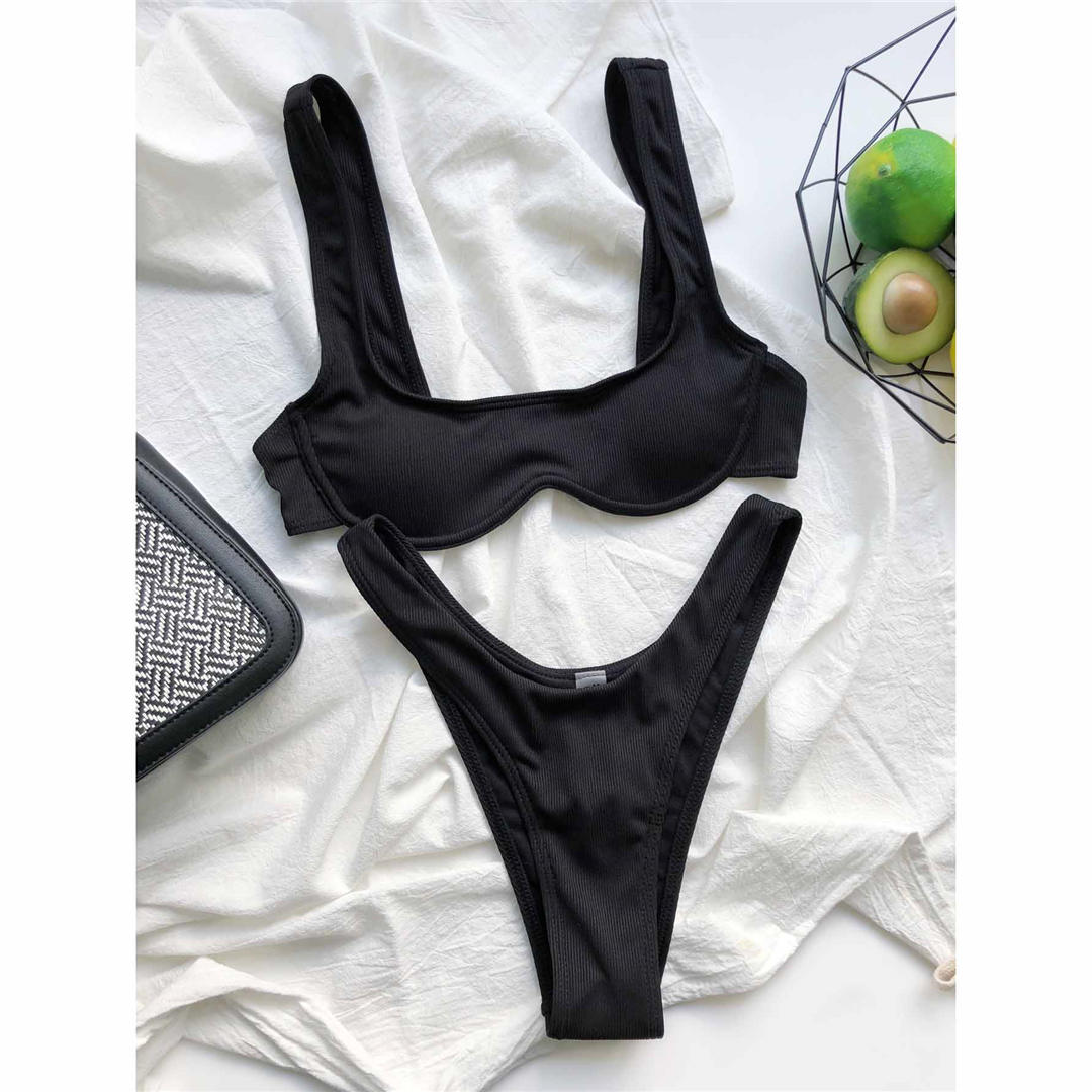 

мода сексуальный V-образный косточки бикини женский купальник женский купальник из двух частей бикини комплект бразильский купальный костюм S чёрный