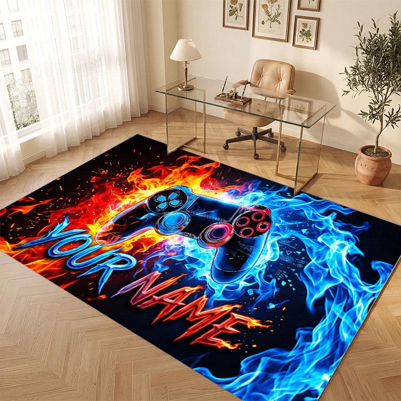 Game Controller Theme Crystal Velvet Floor Rug Personalized Custom Name Text Warm Carpet Home Decoration