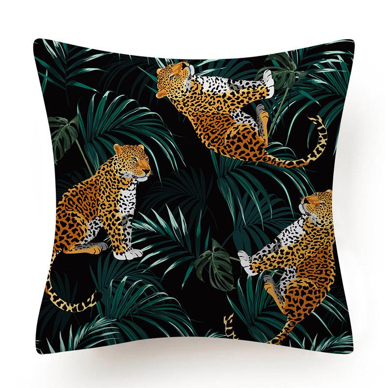 Polyester Tiger Leopard Print Pillowcase Upholstery Sofa Cushion Palm Leaf  Tropical Jungle Home Decor  Cover