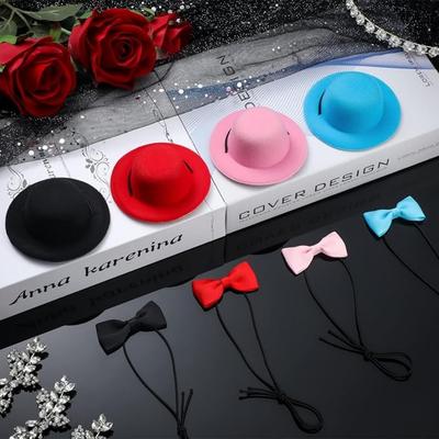 4 Sets Guinea Pig Clothes Small Animal Bow Ties Pet Hats Outfit Suit Cosplay Cool Kawaii Pet Black Hat for Hamster Ferret Cat Rats Puppy Kitten