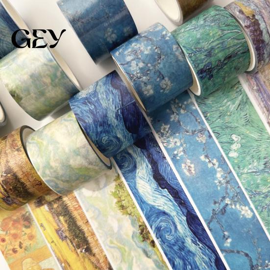 Layering Washi Tape Tape, Oil Painting Decorative Masking Artist Patterns Adhesive Japanese Paper for DIY Crafts, Junk Journal, Gift Wrapping,
