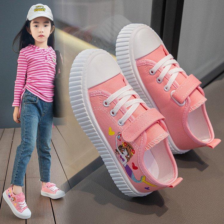 Zapatillas de Lona Transpirables Coreanas para Niñas con Dibujos Animados, Planas, Casuales, Deportivas, de Moda, para Correr, para Niños