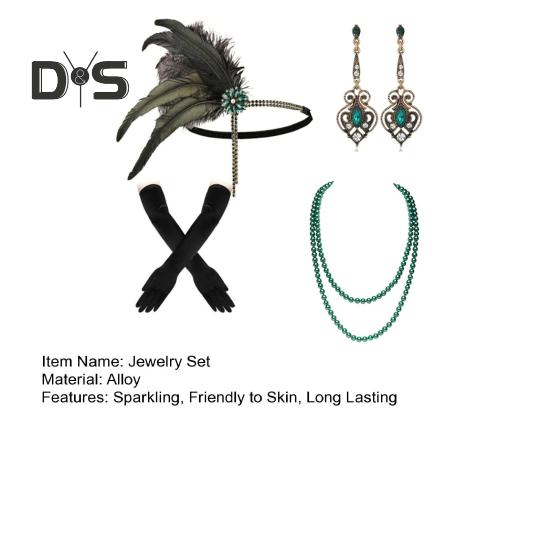 Sada šperků 20. léta Čelenka Rukavice Náušnice Set Třpytivé náušnice Pokrývka hlavy se sekvinami Korálky Doplňky pro hraní rolí