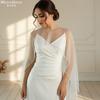 Beaded Edge Tulle Cape Train Shawl Front Short Back Long Sheer Bridal Wrap White & Black For Strapless Wedding Gown Evening Party Photoshoot