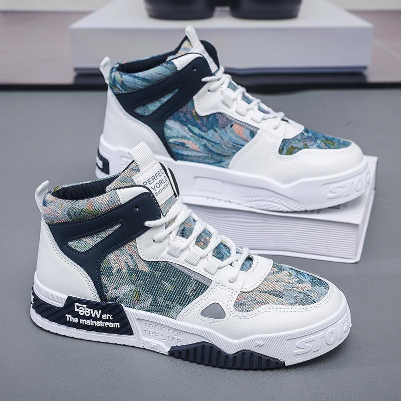 

Men s shoes 2025 autumn new breathable high-top men s Korean version trendy versatile platform fashion casual board shoes trendy shoes 44 синий